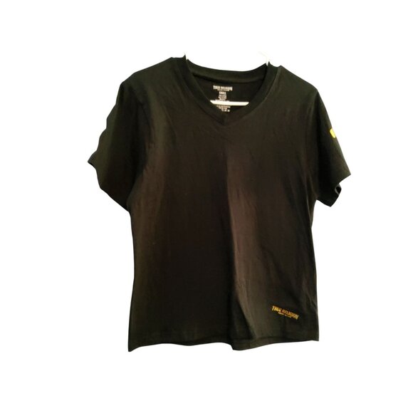 True Religion Black V-Neck T-Shirt With Gold Logo Accent Small 100% Cotton - Picture 4 of 6